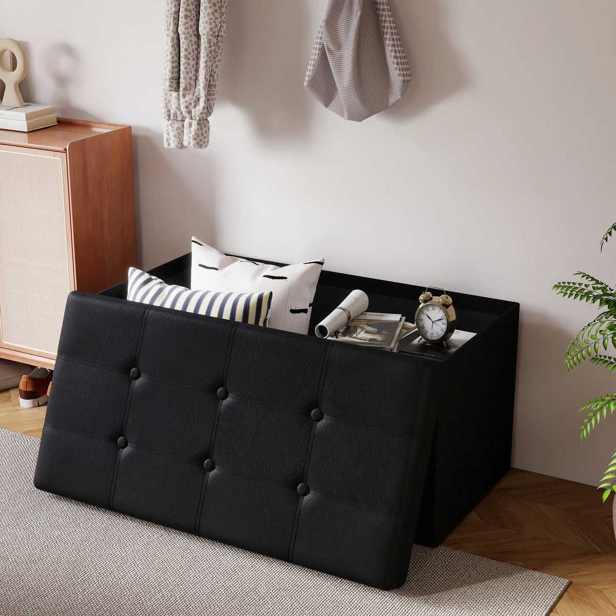 Storage Ottoman, Foldable Home Furniture with Wood Frame for Entryways, Bedrooms, Living Rooms and End-of-Bed Seating - product view 2