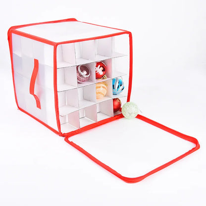 Christmas Ornament Storage Box, 32 or 64 Grid Plastic Divider Case, Removable Lid, Clear Window and Handle - product view 2