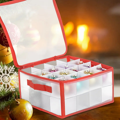 Christmas Ornament Storage Box, 32 or 64 Grid Plastic Divider Case, Removable Lid, Clear Window and Handle - product view 4