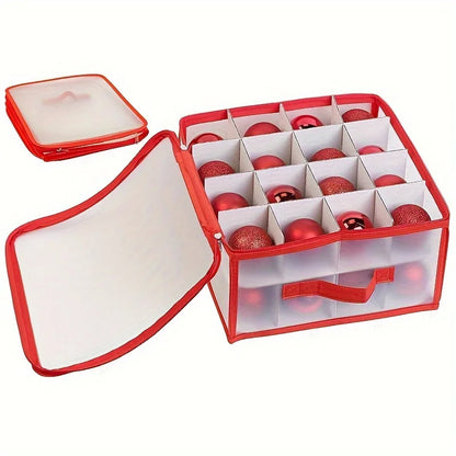 Christmas Ornament Storage Box, 32 or 64 Grid Plastic Divider Case, Removable Lid, Clear Window and Handle - product view 5