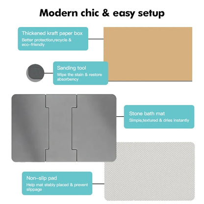 PVC Bath Mat, Stone-Style Bathroom Floor Mat for Shower, Sink and Laundry Areas, Compact Home Décor Accent - product view 4