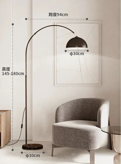 Modern Arched Floor Lamp, Black Metal Dome Shade, E27 Base, Included LED Bulb, 220V EU Plug for Living Room - product view 1