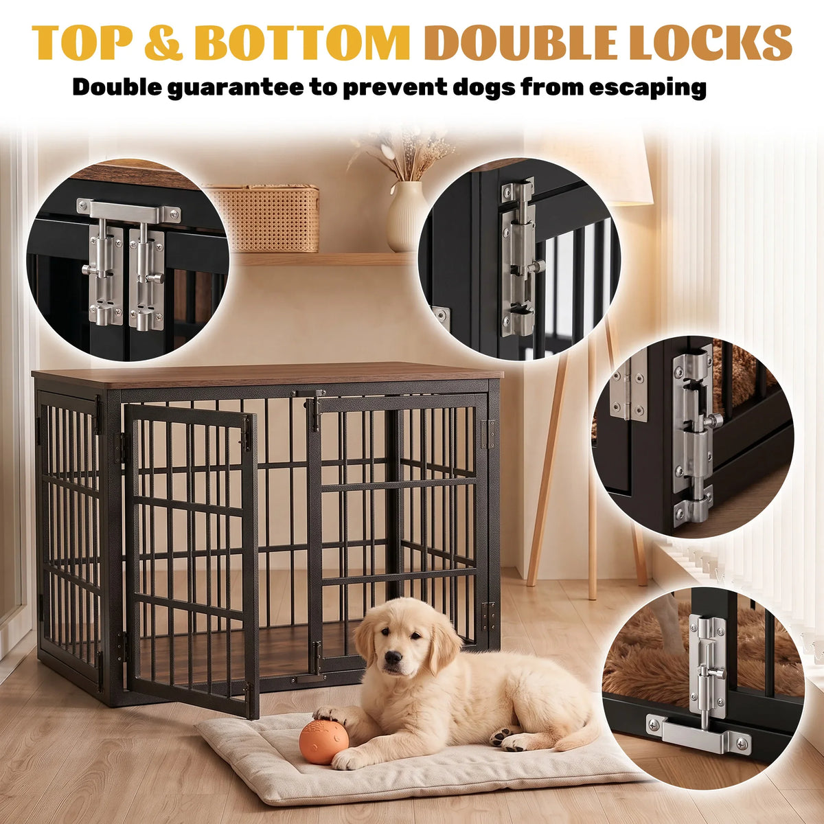 42-Inch Iron Dog Crate, Single Door with Sliding Bolt Lock, Removable Tray, Foldable Design and Carrying Handle - product view 4