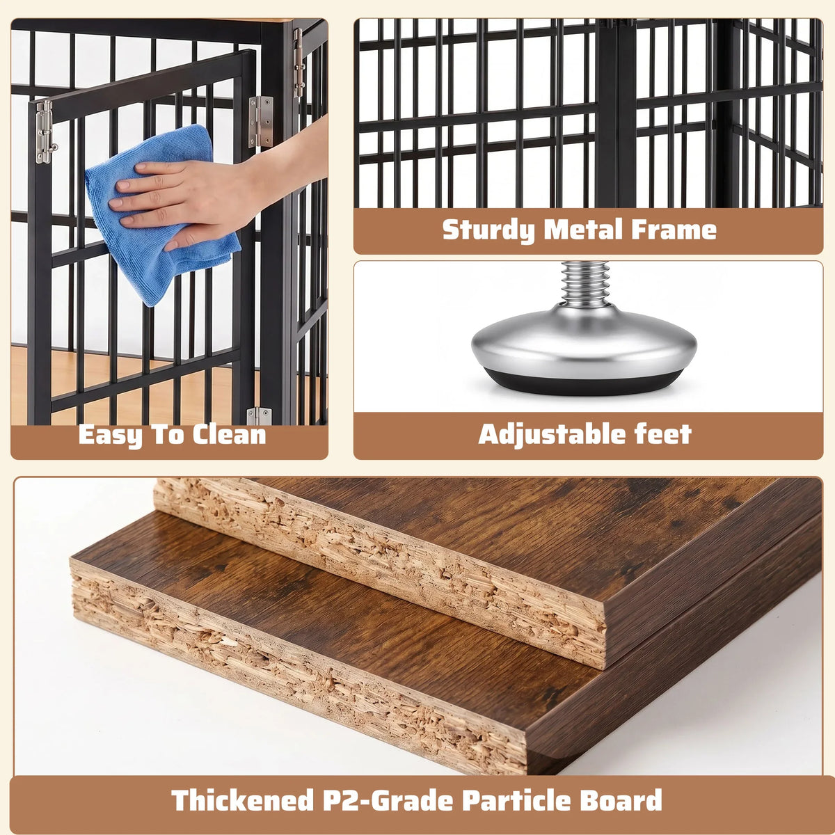 42-Inch Iron Dog Crate, Single Door with Sliding Bolt Lock, Removable Tray, Foldable Design and Carrying Handle - product view 6