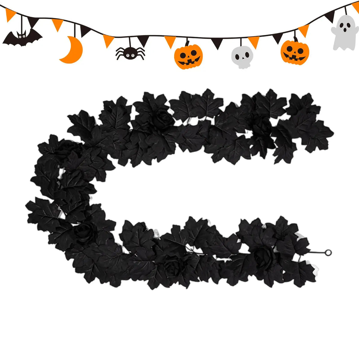 Black Halloween Garland, 175 cm Artificial Rose and Maple Leaf Vine, Lightweight Gothic Mantel, Door and Wall Party Décor - product view 2