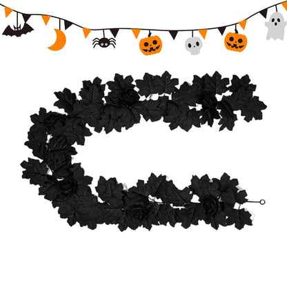 Black Halloween Garland, 175 cm Artificial Rose and Maple Leaf Vine, Lightweight Gothic Mantel, Door and Wall Party Décor - product view 2
