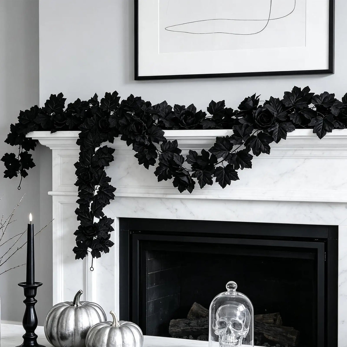 Black Halloween Garland, 175 cm Artificial Rose and Maple Leaf Vine, Lightweight Gothic Mantel, Door and Wall Party Décor - product view 4