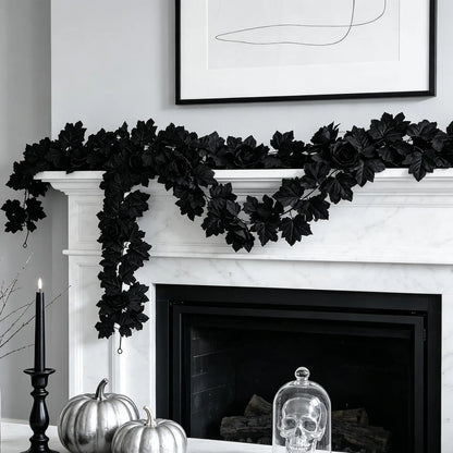Black Halloween Garland, 175 cm Artificial Rose and Maple Leaf Vine, Lightweight Gothic Mantel, Door and Wall Party Décor - product view 4