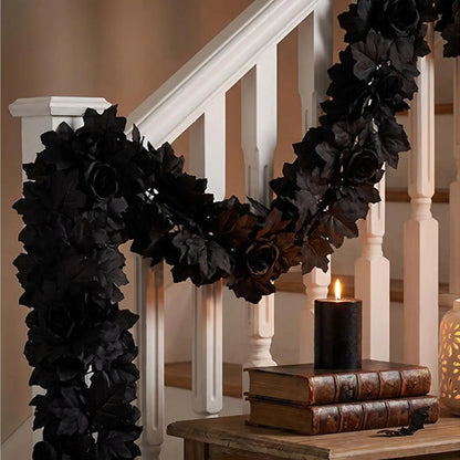 Black Halloween Garland, 175 cm Artificial Rose and Maple Leaf Vine, Lightweight Gothic Mantel, Door and Wall Party Décor - product view 6