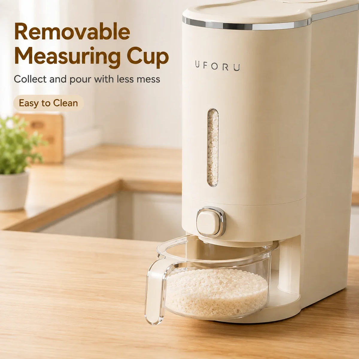 One-Hand Press Rice Dispenser, Large-Capacity PP Grain Storage Container with Visible Window for Kitchen Pantry - product view 6