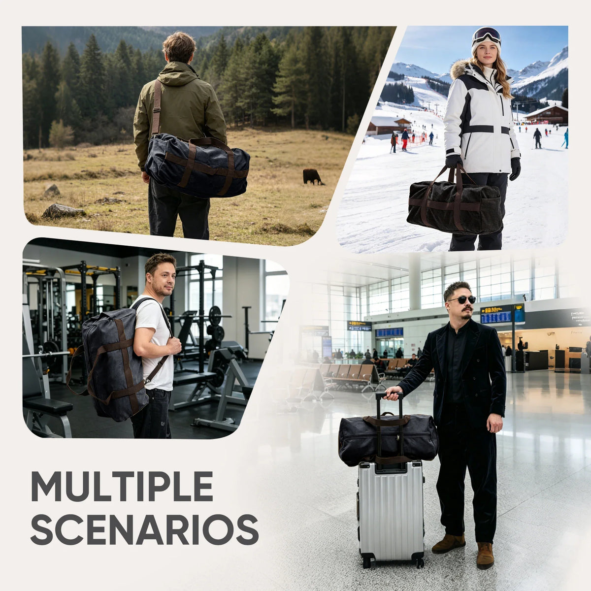 Convertible Travel Duffle Bag, 3-in-1 Carry Design with Backpack Straps, Solid Casual Style for Gym, Camping and Travel - product view 6