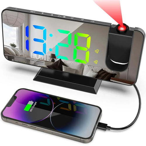 Projection Alarm Clock, LED Mirror Display with Dual Alarms, Snooze, Auto Dimming and 180° Rotatable Red Projector - product view 1
