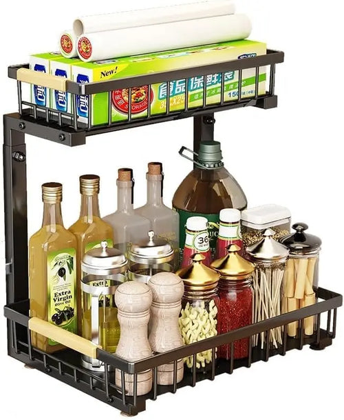 2-Tier Under Sink Organizer, L-Shaped Sliding Basket, 5-Level Adjustable Height for Kitchen and Bathroom Cabinets - product view 1