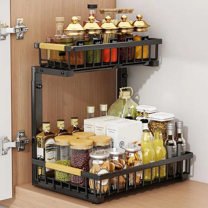 2-Tier Under Sink Organizer, L-Shaped Sliding Basket, 5-Level Adjustable Height for Kitchen and Bathroom Cabinets - product view 2