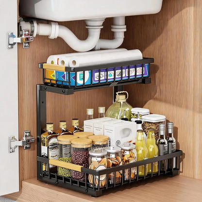 2-Tier Under Sink Organizer, L-Shaped Sliding Basket, 5-Level Adjustable Height for Kitchen and Bathroom Cabinets - product view 5