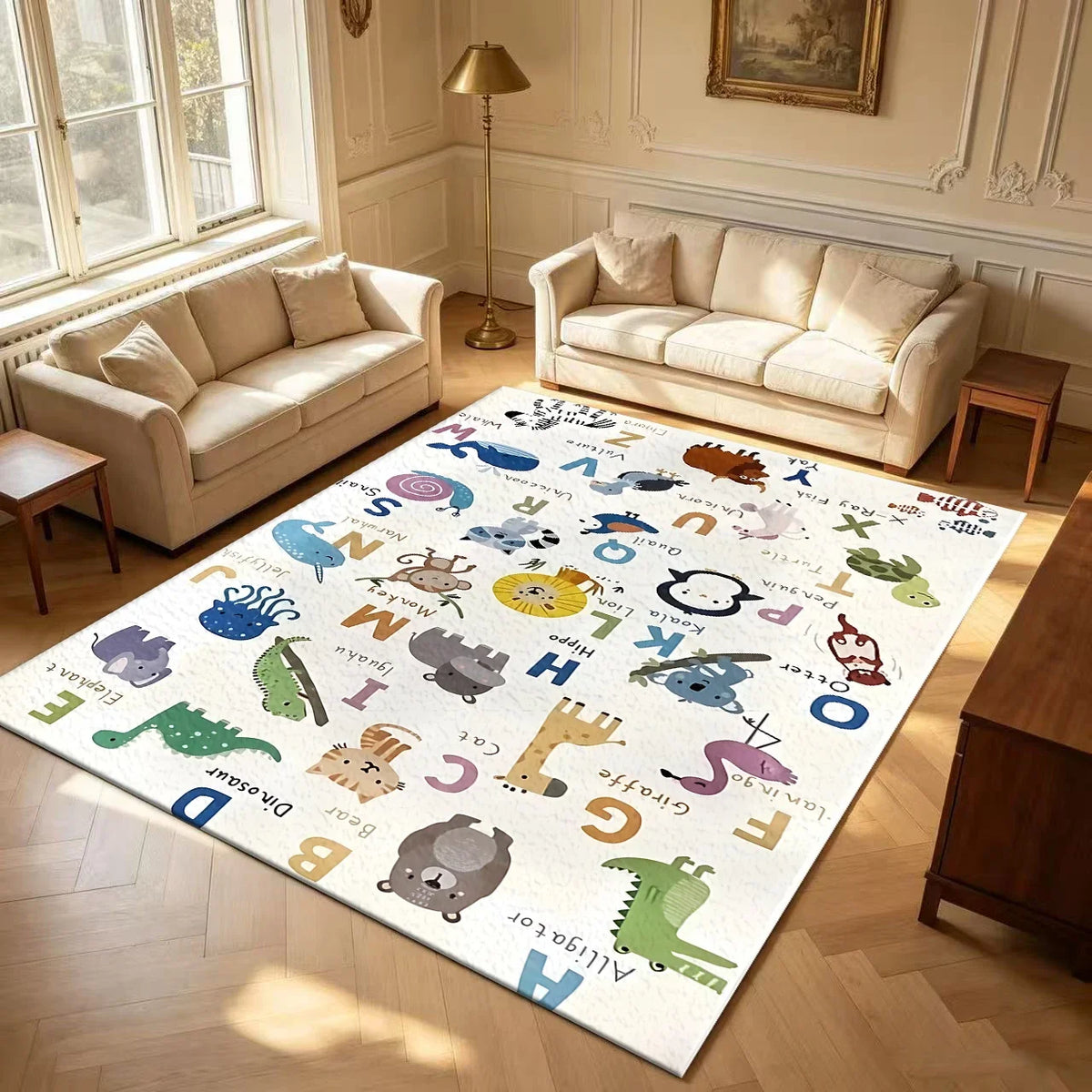 Alphabet Animal Kids Rug, Striped 100% Polyester, Machine Made with Rubber Backing, Five Sizes for Playrooms and Home - product view 1