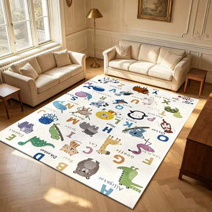 Alphabet Animal Kids Rug, Striped 100% Polyester, Machine Made with Rubber Backing, Five Sizes for Playrooms and Home - product view 1