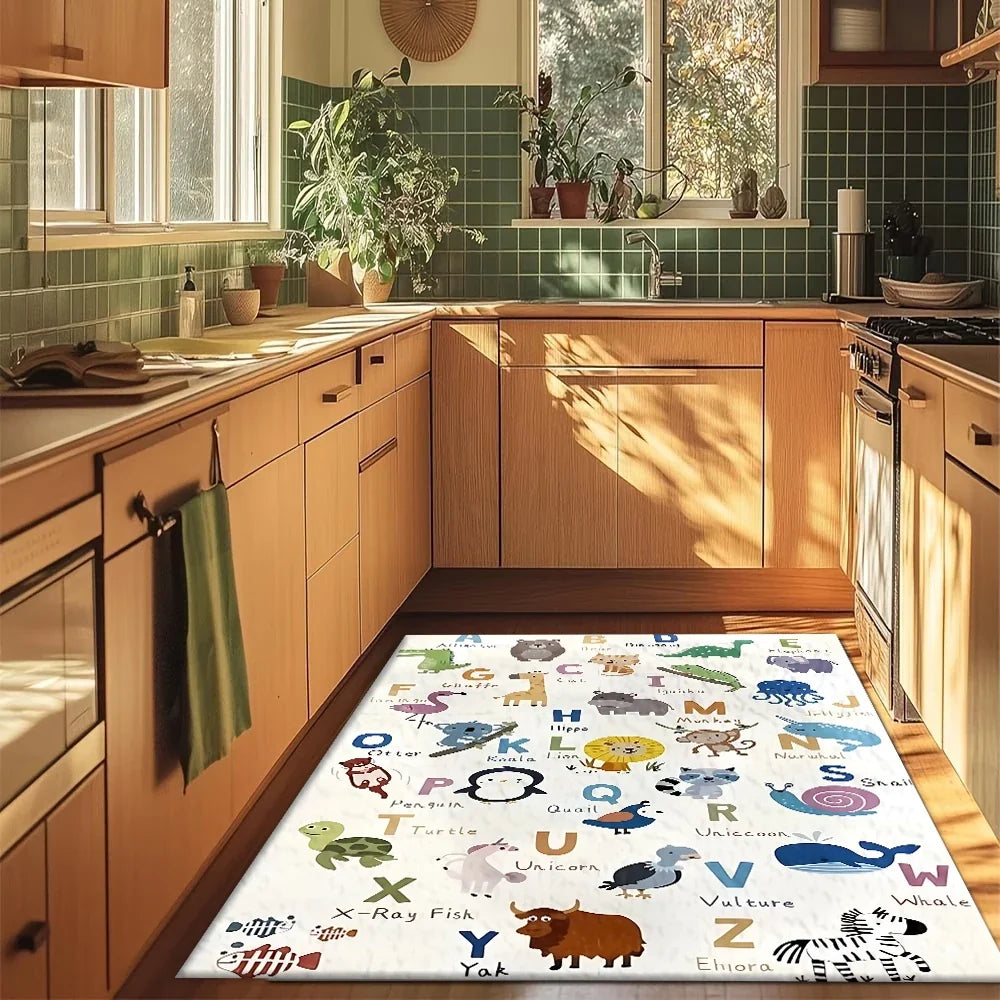 Alphabet Animal Kids Rug, Striped 100% Polyester, Machine Made with Rubber Backing, Five Sizes for Playrooms and Home - product view 3