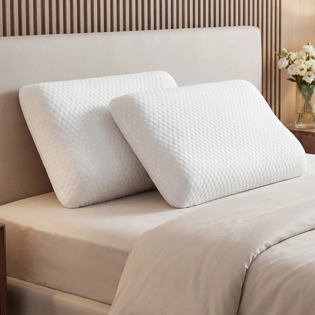2-Piece Memory Foam Neck Pillow Set, Removable Washable Cover, Rectangle Design for Bedding and Sleep - product view 1