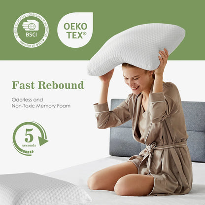 2-Piece Memory Foam Neck Pillow Set, Removable Washable Cover, Rectangle Design for Bedding and Sleep - product view 2