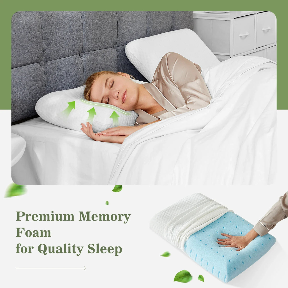 2-Piece Memory Foam Neck Pillow Set, Removable Washable Cover, Rectangle Design for Bedding and Sleep - product view 6