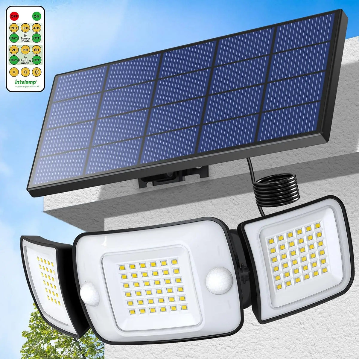 Solar Security Flood Light, 3 Adjustable Heads, Dual Motion Sensors, 270° Lighting, 1200 Lumens, 1 or 2 Pack - product view 2