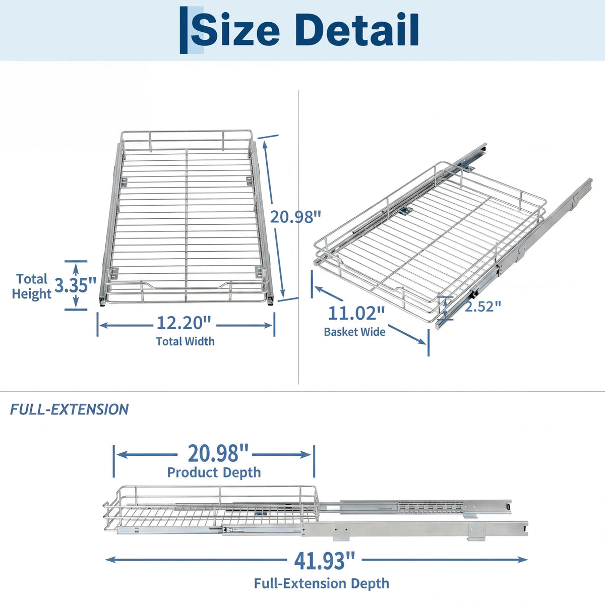 Pull-Out Cabinet Organizer, Stainless Steel Roll-Out Shelf with Full Extension, 50 lb Capacity, 12 or 15 x 21 Inch - product view 1