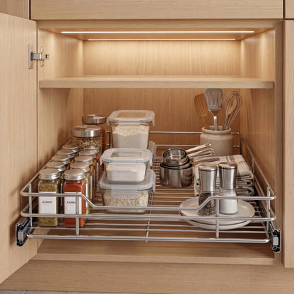 Pull-Out Cabinet Organizer, Stainless Steel Roll-Out Shelf with Full Extension, 50 lb Capacity, 12 or 15 x 21 Inch - product view 5