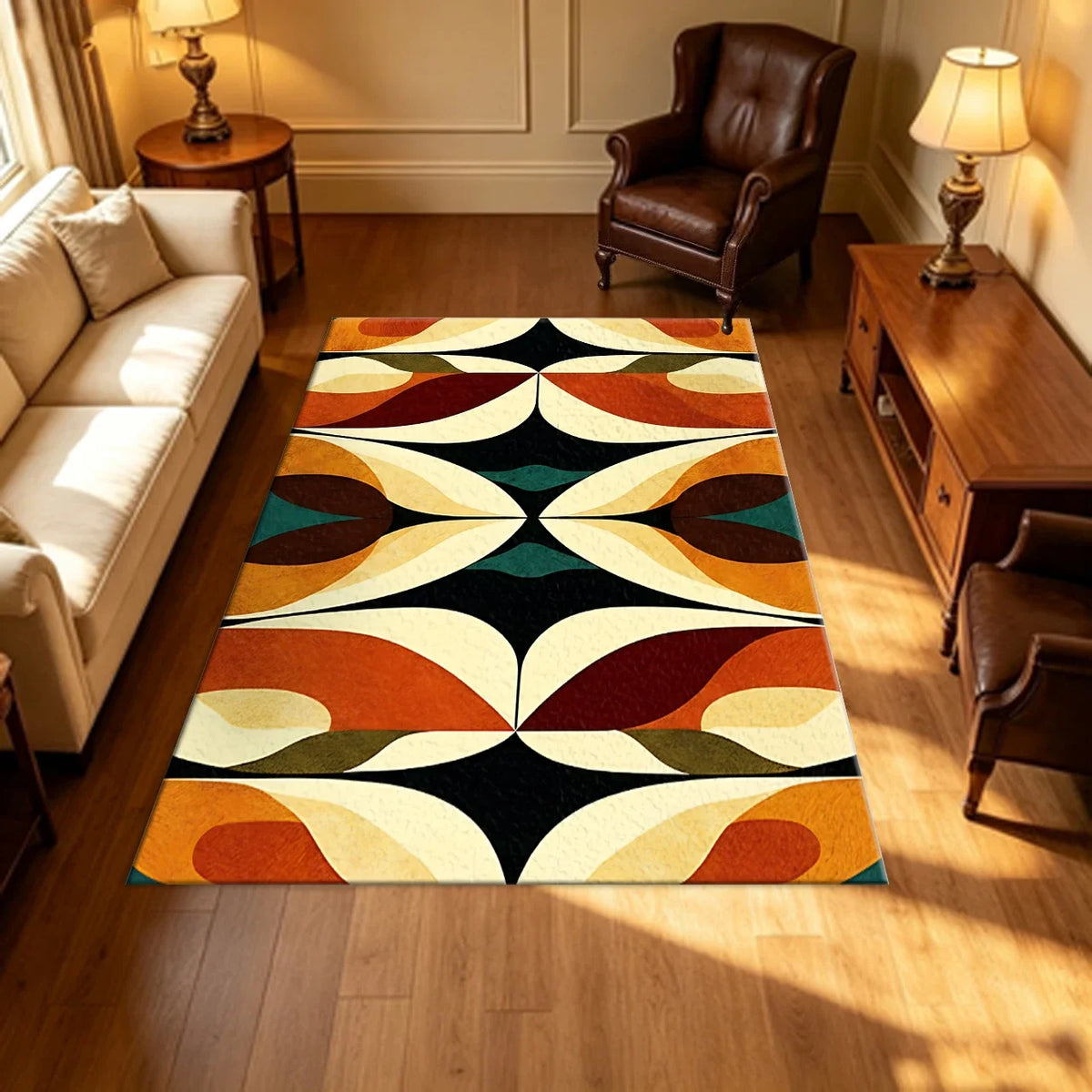 Mid-Century Geometric Striped Area Rug, 100% Polyester, Machine Made with Rubber Backing, Multiple Sizes for Home - product view 2