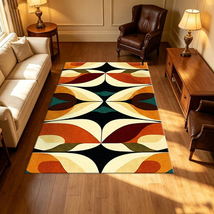 Mid-Century Geometric Striped Area Rug, 100% Polyester, Machine Made with Rubber Backing, Multiple Sizes for Home - product view 2