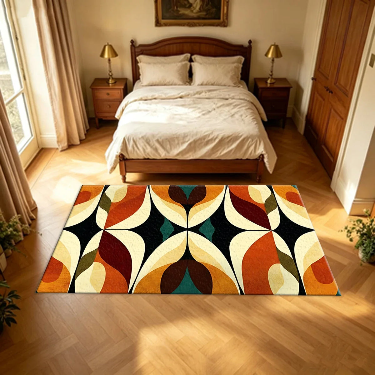 Mid-Century Geometric Striped Area Rug, 100% Polyester, Machine Made with Rubber Backing, Multiple Sizes for Home - product view 4