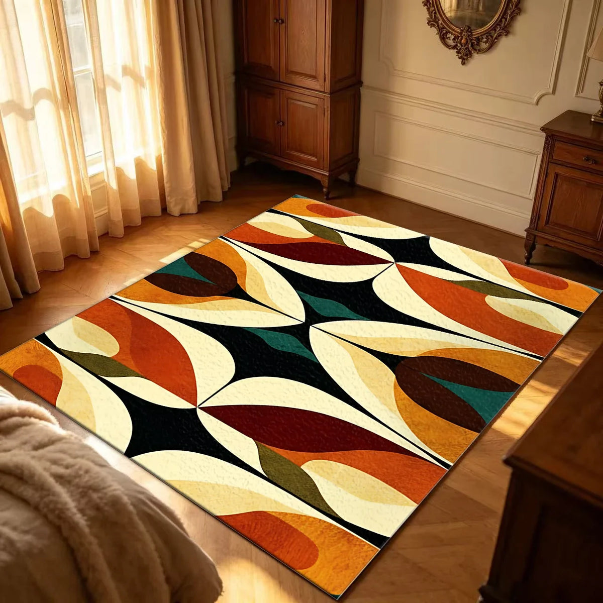 Mid-Century Geometric Striped Area Rug, 100% Polyester, Machine Made with Rubber Backing, Multiple Sizes for Home - product view 5