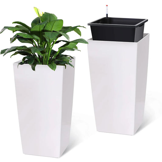 Self-Watering Tall Planter Set of 2, 30-Inch PP Flower Pots with Drainage, Water-Level Monitor, Inserts and Wheels - product view 1