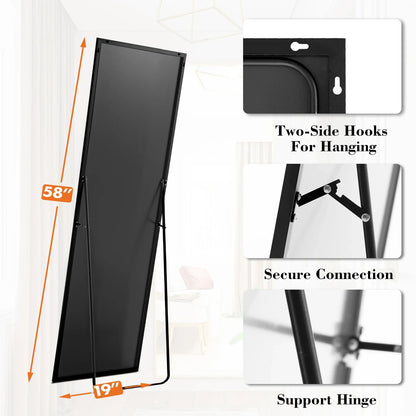 58 x 19 in Full Length Mirror, Aluminum Alloy Frame, HD Nano-Tempered Glass, Stand, Wall-Mount and Leaning Options - product view 3