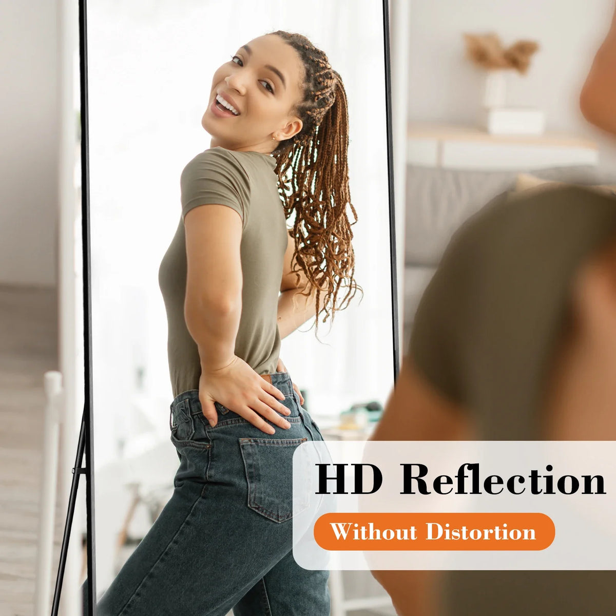 58 x 19 in Full Length Mirror, Aluminum Alloy Frame, HD Nano-Tempered Glass, Stand, Wall-Mount and Leaning Options - product view 4