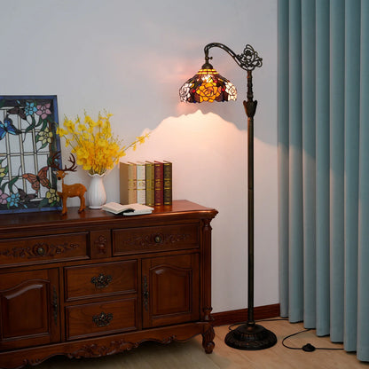 Tiffany Arched Floor Lamp, Vintage Stained-Glass Gooseneck Reading Light, 160 cm Tall, E27 and Multi-Plug Options - product view 5