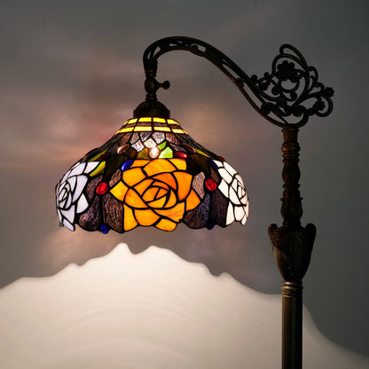 Tiffany Arched Floor Lamp, Vintage Stained-Glass Gooseneck Reading Light, 160 cm Tall, E27 and Multi-Plug Options - product view 6