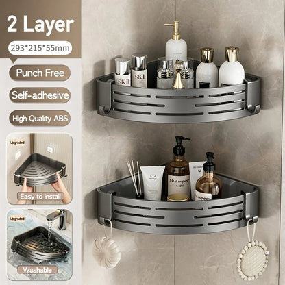 Corner Shower Shelf, No-Drill Self-Adhesive Plastic Wall Mount Caddy, Hollow Drainage Base, 1/2/3-Tier Options - product view 3