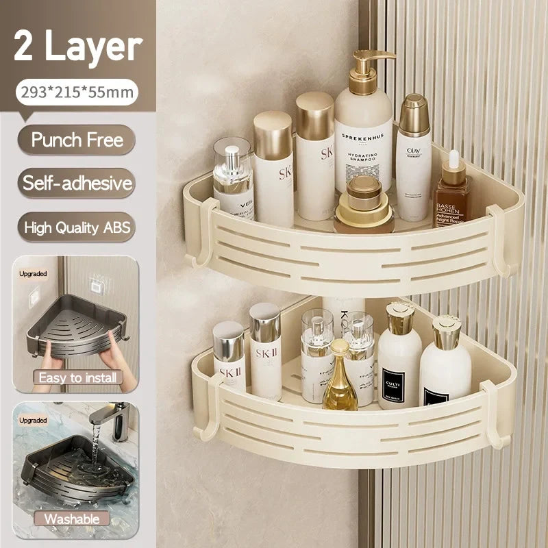 Corner Shower Shelf, No-Drill Self-Adhesive Plastic Wall Mount Caddy, Hollow Drainage Base, 1/2/3-Tier Options - product view 4