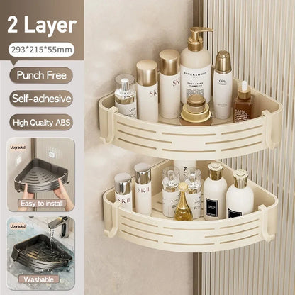 Corner Shower Shelf, No-Drill Self-Adhesive Plastic Wall Mount Caddy, Hollow Drainage Base, 1/2/3-Tier Options - product view 4