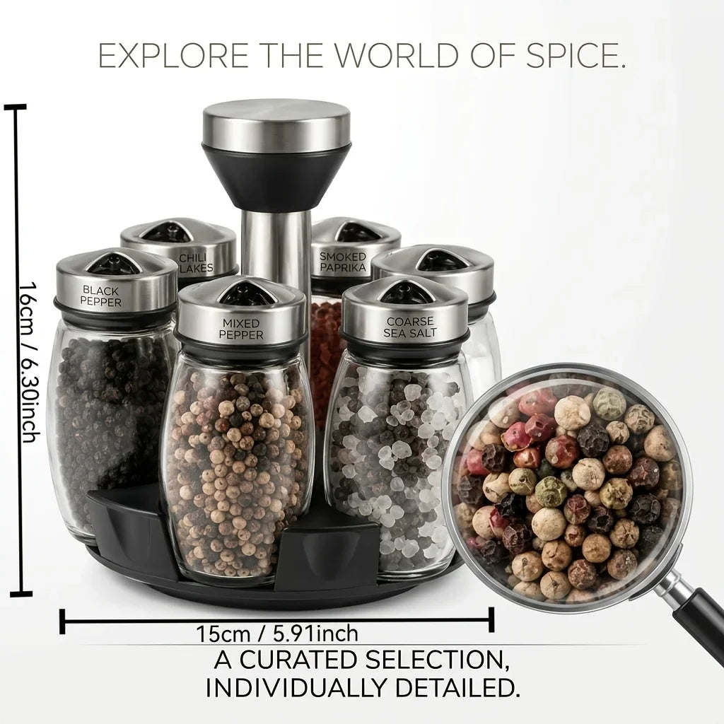 Countertop Spice Rack Set with Glass Jars, Rotating Seasoning Organizer, Black Kitchen Storage for Herbs and Spices - product view 2