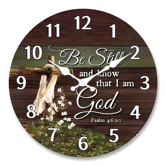 Religious Wooden Wall Clock, 10-Inch Wall-Mount Design with AA Battery Power for Prayer Rooms and Living Room Décor - product view 1