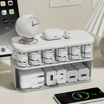 Double-Layer Cable Storage Box, Adjustable Dividers, Cord Organizer and Charger Storage for Home Office and Desk - product view 1