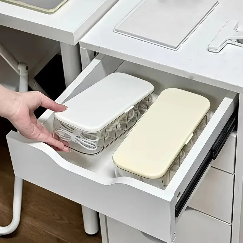 Double-Layer Cable Storage Box, Adjustable Dividers, Cord Organizer and Charger Storage for Home Office and Desk - product view 5