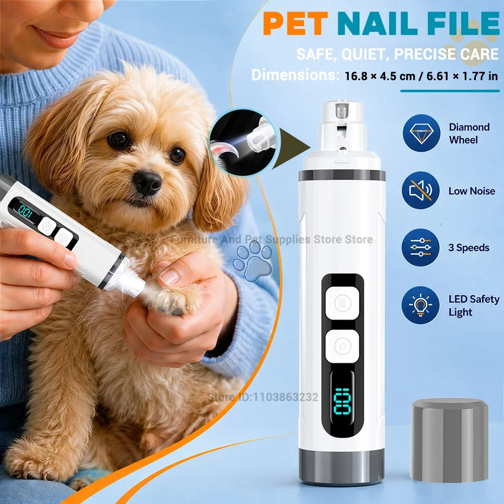 Rechargeable Pet Nail Grinder, 3 Speeds, LED Light, Smart Display, 1200 mAh Battery for Cats, Dogs and Small to Large Pets - product view 5