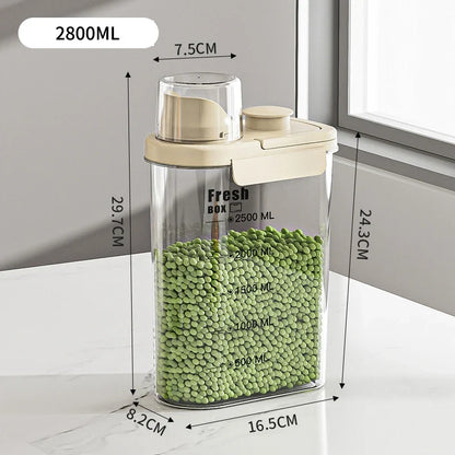 Pet Food Storage Container, Sealed Moisture-Resistant Kibble Box with Measuring Cup, Transparent Body, 1.6L or 2.8L - product view 3