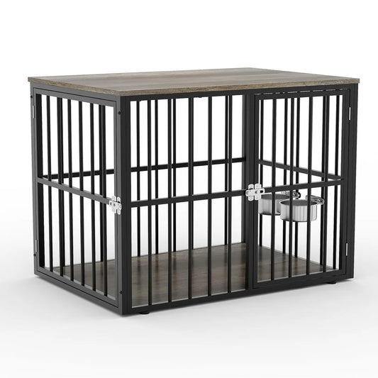 43-Inch Wooden Dog Crate Furniture with Lockable Double Doors, Removable Tray and Divider for Indoor Dogs up to 90 lb - product view 1