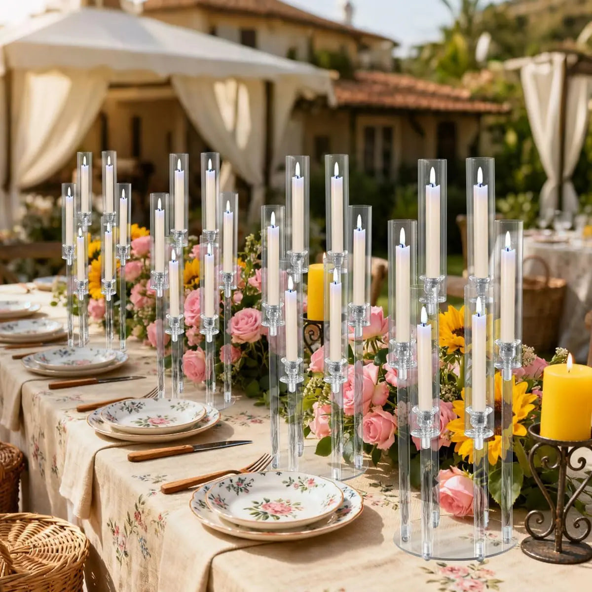 Acrylic Candle Holder, 6-Arm Table Centerpiece for Stick Candles, 22 x 68cm European-Style Wedding and Home Décor - product view 2