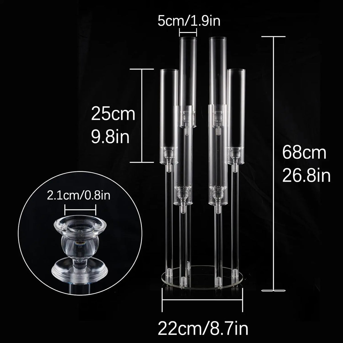 Acrylic Candle Holder, 6-Arm Table Centerpiece for Stick Candles, 22 x 68cm European-Style Wedding and Home Décor - product view 4
