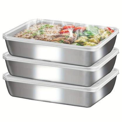 3-Piece Stainless Steel Food Storage Containers, Stackable Design, Clear Lids for Kitchen, Lunch and Camping - product view 1